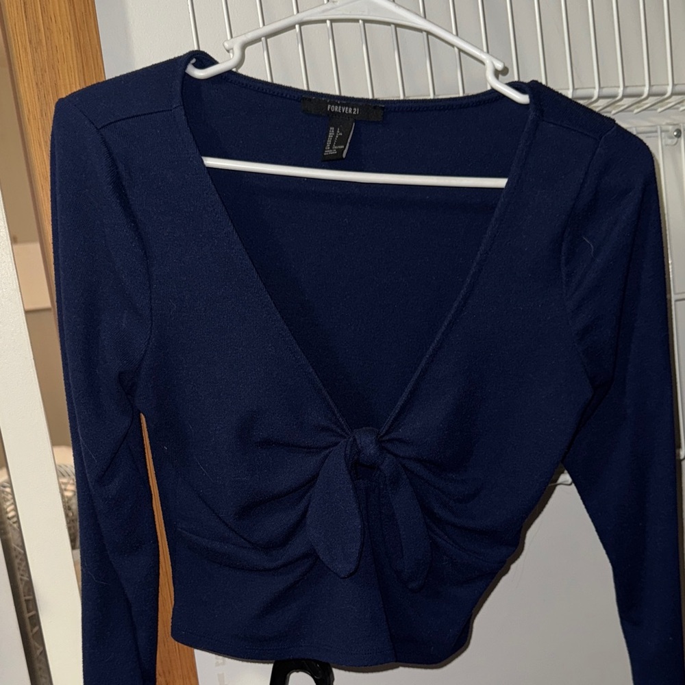 Forever 21 Navy Tie-Front Blouse